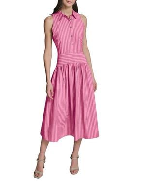 KARL LAGERFELD Stripe Sleeveless Cotton Blend Midi Shirtdress - Pink
