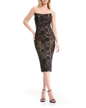 strapless open back dress Black Le Stretch Lace Plunge Mini Dress main image 0