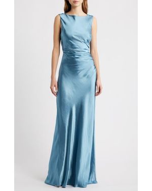 Lucy Paris Halo Drape Satin Gown - Blue