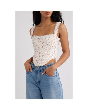 House Of Cb Kikki Bow Crop Lace-Up Stretch Cotton Twill Corset Top