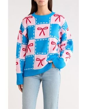 Sugarlips Belora Check Bow Oversize Sweater - Blue