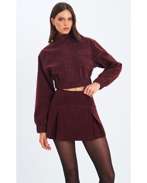 Miss Circle Farryn Vegan Suede Cropped Bomber Jacket - Red