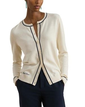 Ralph Lauren Contrast Trim Cotton Blenbd Cardigan - Natural