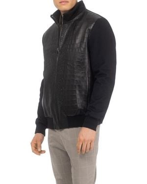 Gorski Jacket Crafted From Wool With Croco-Embossed Leather Front - Black