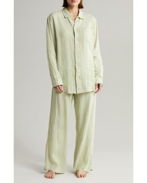 Desmond & Dempsey Long Sleeve Linen Pajamas - Natural