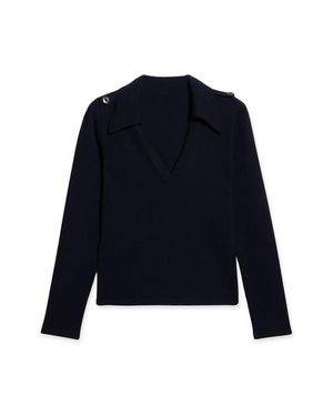 Fortela Cashmere Polo With Deep Neckline - Blue