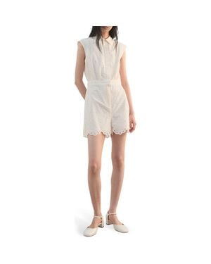 Mango Embroidered Cutwork Sleeveless Romper - Natural