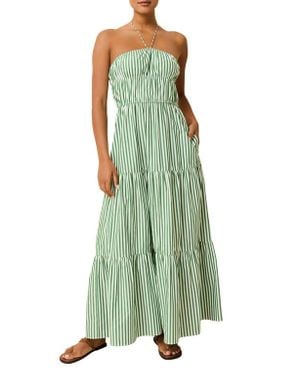 Solid & Striped The Jodie Stripe Halter Neck Maxi Sundress - Green