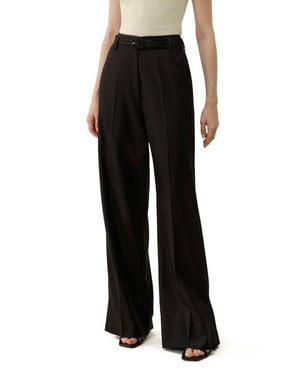 LILYSILK Silk-Wool Blend High-Waisted Wide-Leg Pants - Black
