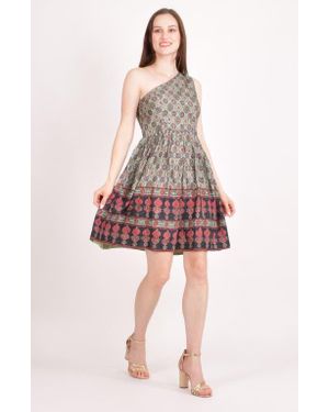 Ras Hazel Boho One Shoulder Mini Dress - Green