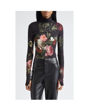 Alice + Olivia Delaina Print Turtleneck Top - Black