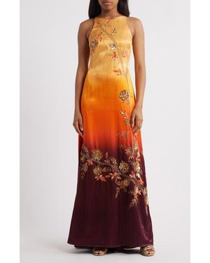 Santi Beaded Satin Gown - Red