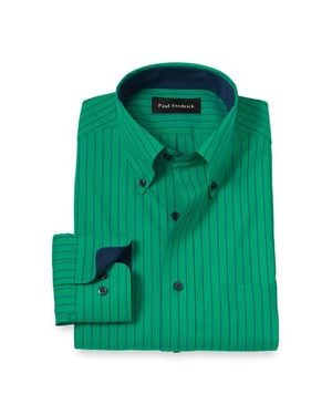 Paul Fredrick Non-Iron Cotton Dress Shirt With Contrast Trim - Green