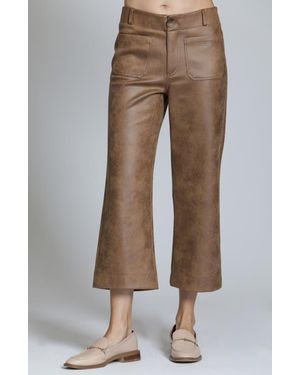 Apny High Waist Faux Leather Crop Wide Leg Pants - Natural