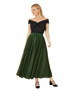 Yumi' Mesh Heart Print Tulle Skirt - Green