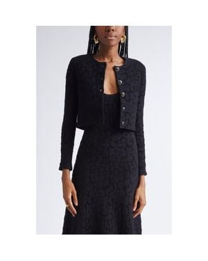 St. John Leopard Jacquard Crop Cardigan Jacket - Black