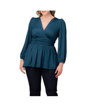 Kiyonna Leah Gathered Top - Blue
