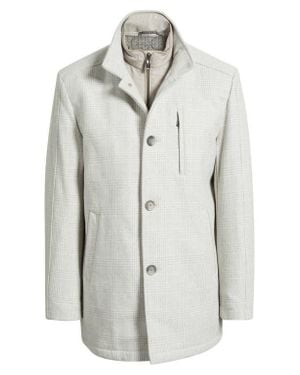 Johnston & Murphy Upton Check Bib Insert Wool Blend Car Coat - Gray