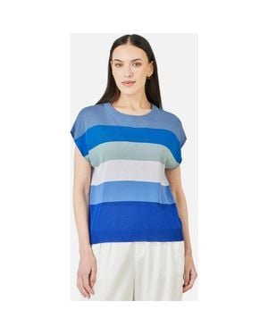 Yumi' Block Stripe Relaxed Knitted Top - Blue