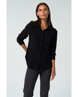 Franne Golde Katherine Stretch Button-Up Shirt - Black