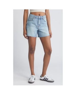 1822 Denim Loose Fit High Waist Denim Cutoff Shorts - Blue