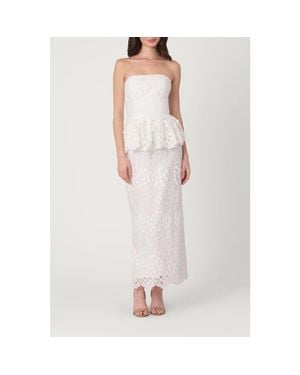 Shoshanna Vine Embroidered Mesh Midnight Lotus Dress - White