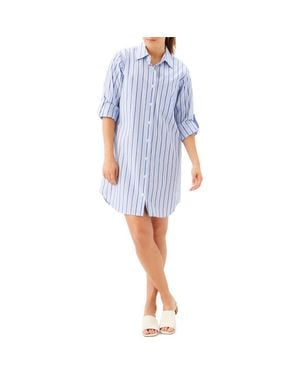 Karen Kane Stripe Long Sleeve Cotton Blend Shirtdress - Blue