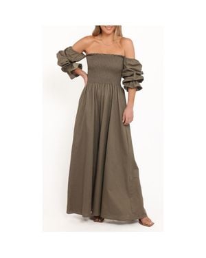 Petal & Pup Domenica Smocked Off The Shoulder Cotton & Linen Jumpsuit - Brown