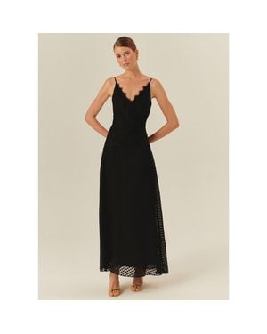Exquise Emely Sleeveless Polka Dot Maxi Dress - Black