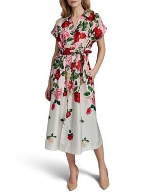 KARL LAGERFELD Placed Floral Stretch Cotton Midi Shirtdress - White