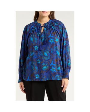 Sugarlips Bluford Floral Print Long Sleeve Shirt - Blue