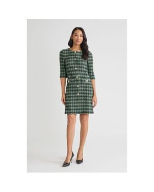 Misook Plaid Multi-Stitch Knit Sheath Dress - Green