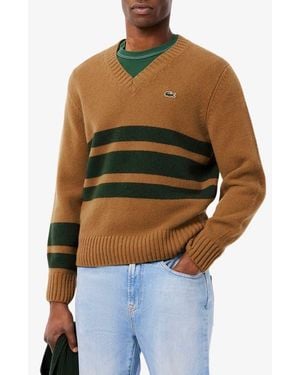 Lacoste Classic Stripe Wool V-Neck Sweater - Multicolor