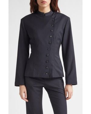 Paloma Wool Banjo Asymmetric Stretch Pinstripe Jacket - Blue