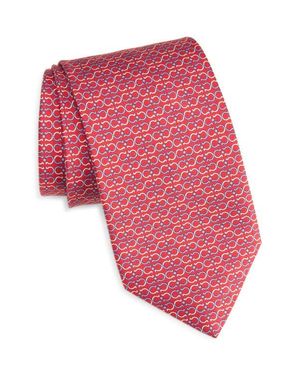 Ferragamo Zelig Gancini Print Silk Tie - Red