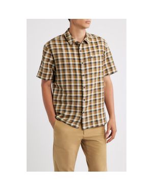 Brixton Cru Plaid Linen Blend Short Sleeve Shirt - Natural