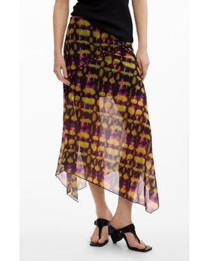 Desigual Asymmetrical Printed Skirt, Polyester - Green