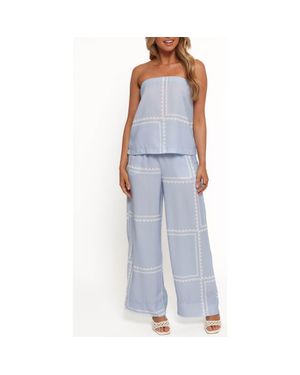Petal & Pup Ezra Linen Blend Strapless Top & Wide Leg Pants Set - Blue