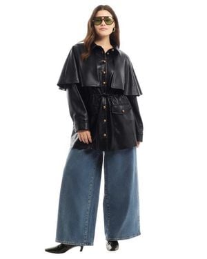 June + Vie Faux Leather Cape Jacket - Blue