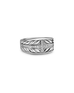 David Yurman Chevron Three Sided Signet Ring, Sterling With Diamonds, 12.5Mm - Multicolor