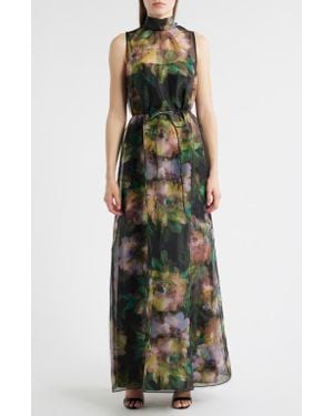 Julia Jordan Tie Neck Organza Cocktail Dress - Green