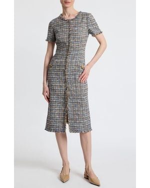 Santorelli Nisha Short Sleeve Midi Sheath Tweed Dress - Blue