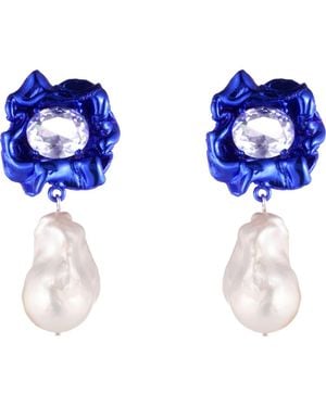 Sterling King Lola Floral Baroque Pearl Drop Earrings - Blue