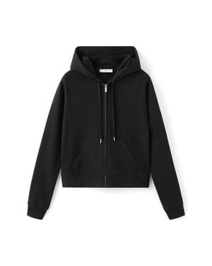 Mango Raglan Sleeve Cotton Zip Hoodie - Black