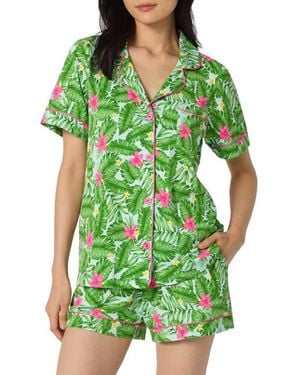 Bedhead Print Stretch Organic Cotton Short Pajamas - Green