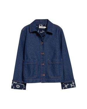Marimekko Maridenim Käänteet Mini Unikko Lining Denim Jacket - Blue