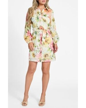 Guess Faith Floral Print Tie Waist Shirtdress - Multicolor