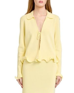 Wayf Isla Ruffle Tie Front Cardigan - Yellow
