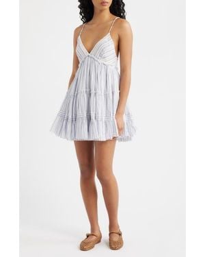 BDG Aria Stripe Babydoll Minidress - White