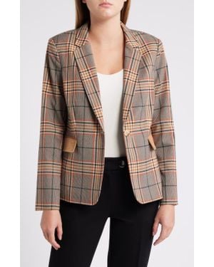 Tahari Faux Suede Trim Plaid Jacket - Brown